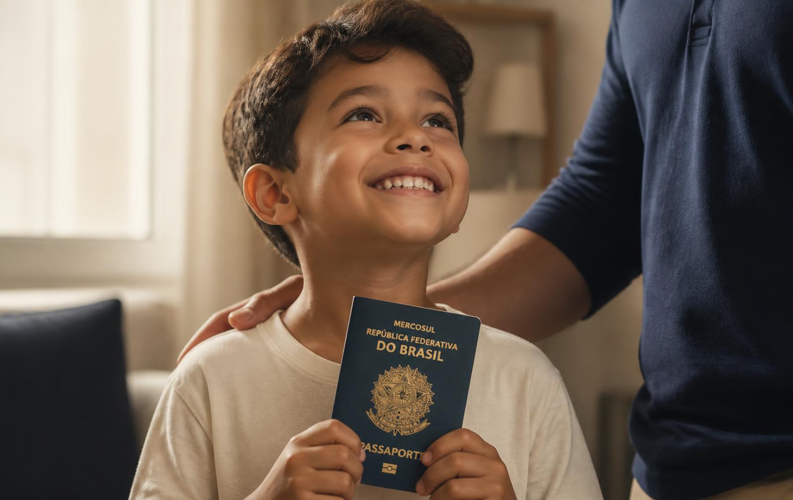 Criança com passaporte para viagem aos Estados Unidos