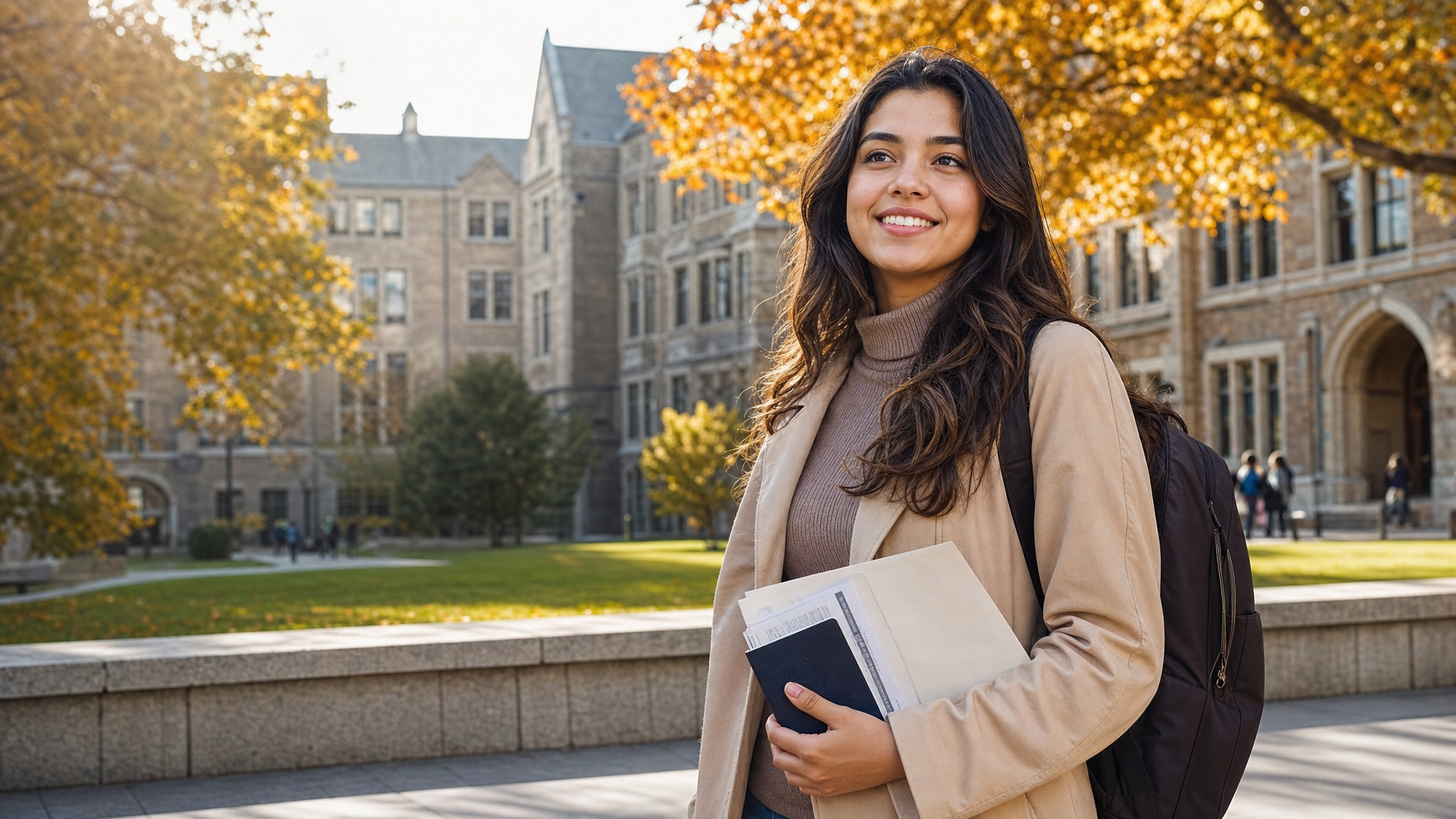 Estudante brasileiro no campus de uma universidade americana